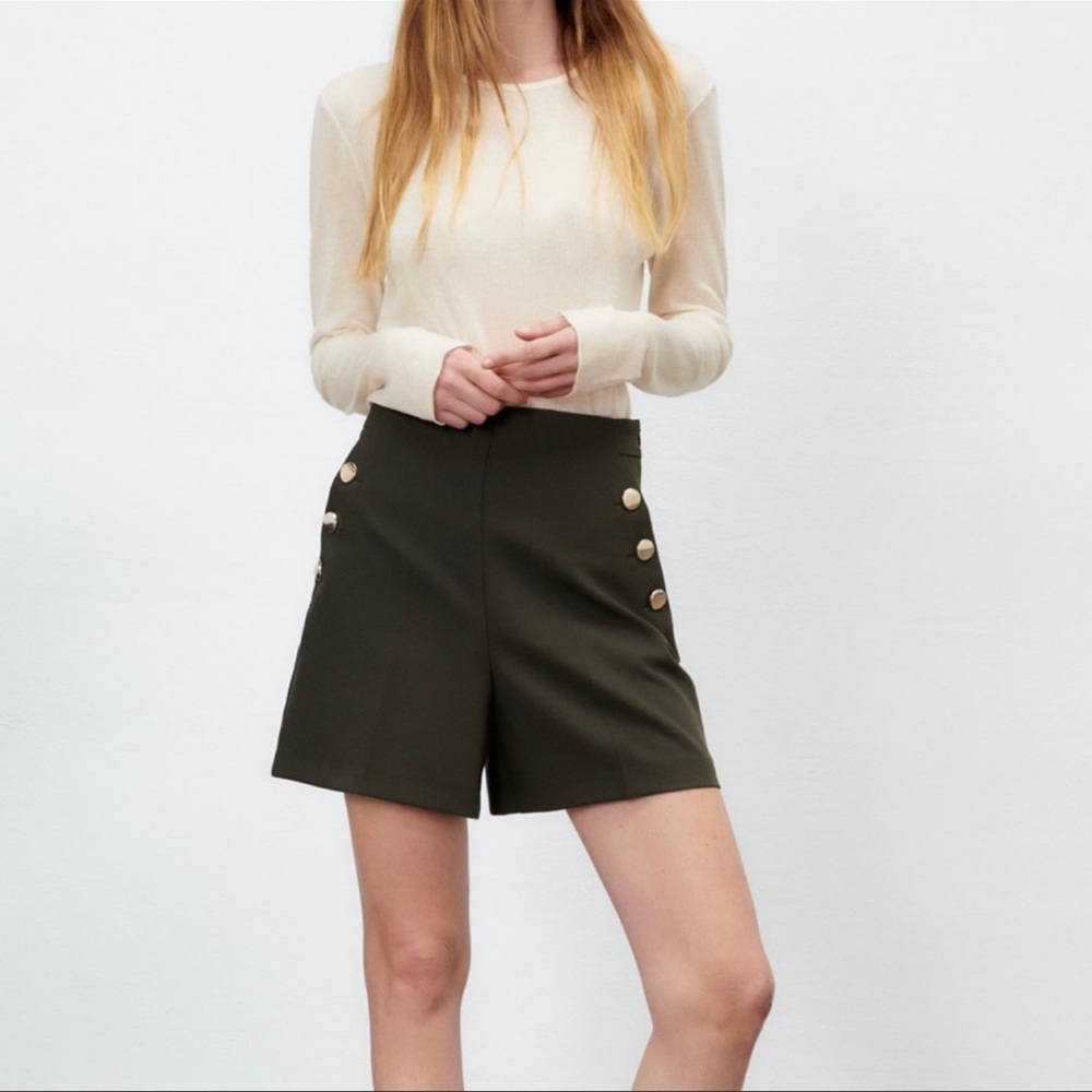 Zara High Waisted Black Shorts with Gold Buttons NWOT